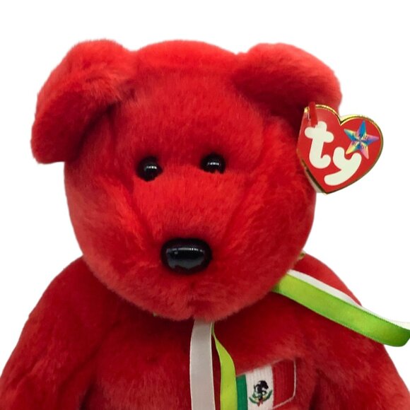 Vtg Ty Beanie Buddies Collection Osito Red Plush Bear Mexico Flag 1999 Edition - Picture 6 of 8